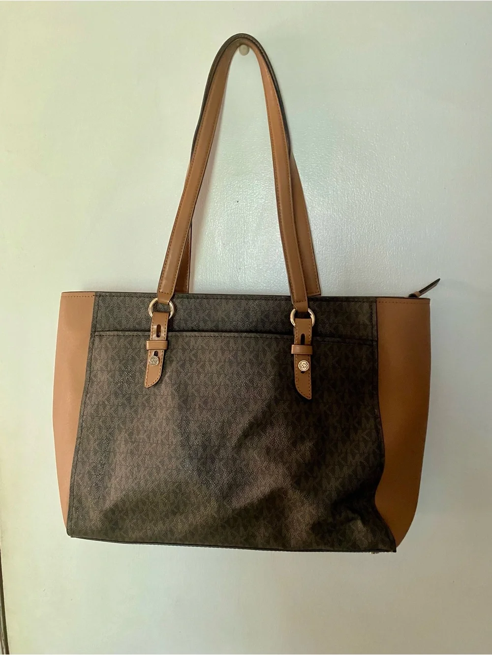 Michael Kors Black & Brown Leather Tech Purse/Tote/Bag with Charm & Tassel